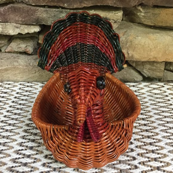 VTG Turkey Wicker Basket Boho Thanksgiving Decor - Picture 2 of 7